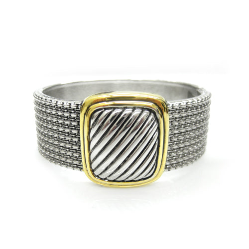 TWO TONE SQUARE FRONT CABLE HINGED BRACELET