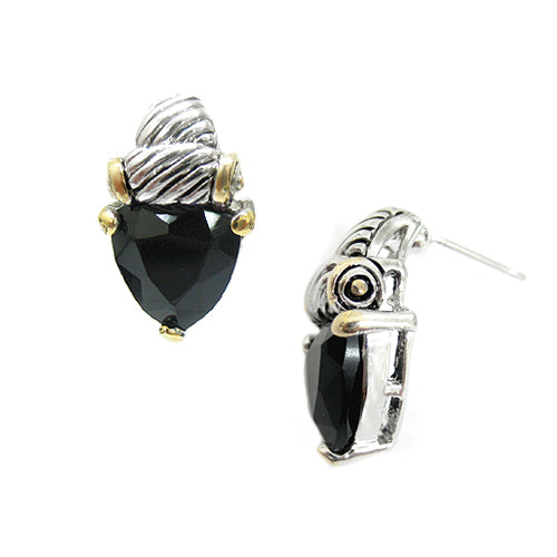 BLACK Triangle Glass Crystal Two-Tone Cable Earrings 
