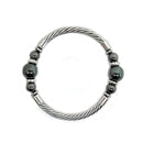 RHODIUM-HEMATITE HEMATITE PEARL CABLE STRETCH BRACELET