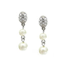 Polish yourself with selection of our classical earrings! Two different size of faux pearl drops dangle from clear stoned stud earrings. The earring is about 1.25 inches long and the size of the pearl is 6mm and 8mm in diameter.