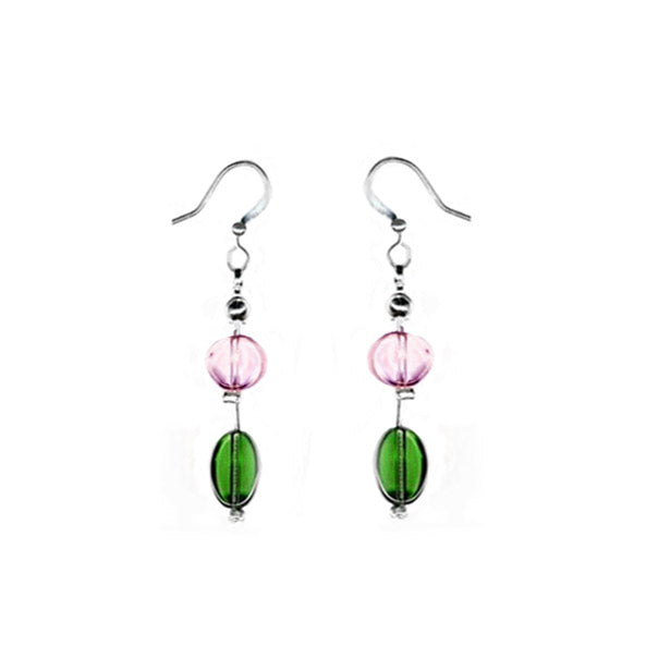 MULTI COLOR PASTEL GLASS BEADS STATION EARRINGS