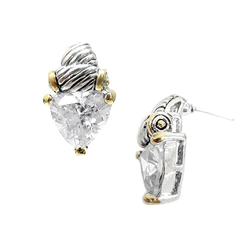 TWO TONE CLEAR CRYSTAL CLASSIC STUD EARRINGS